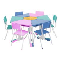 Conjunto HEXAGONAL Mesas e Cadeiras – 02 A 06 anos – INFANTIL 41006 Araguaia Móveis para Escritório