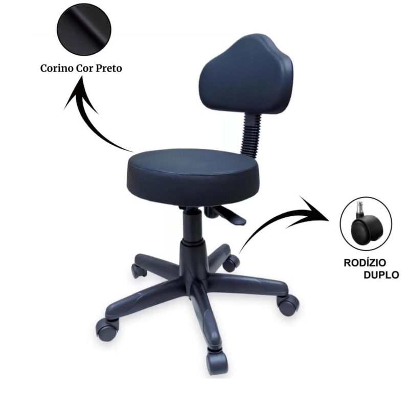 Cadeira Mocho com Encosto – Corino Preto 32983 Araguaia Móveis para Escritório 3