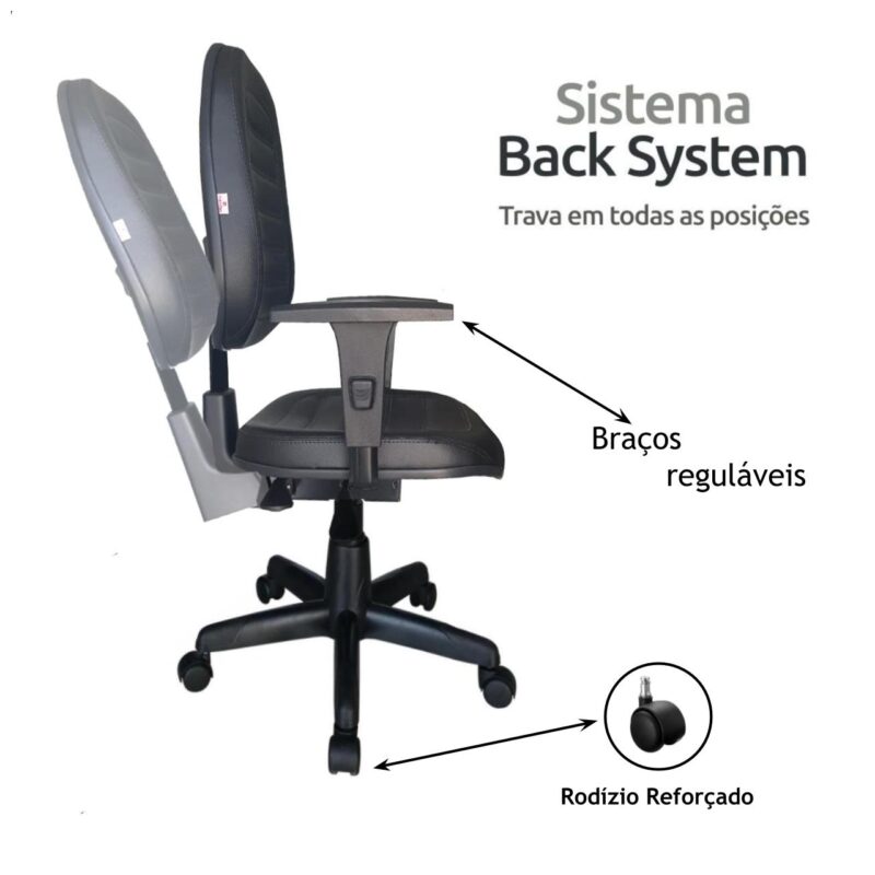 Cadeira Diretorzinha Back System Costurado C/ Braços Reguláveis – Cor Preto 32996 Araguaia Móveis para Escritório 4