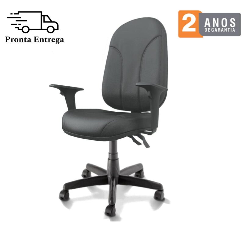 Cadeira Presidente PLUS BACK SYSTEM Baixa Costurada c/ Braços Reguláveis – Corino Preto 32974 Araguaia Móveis para Escritório 5