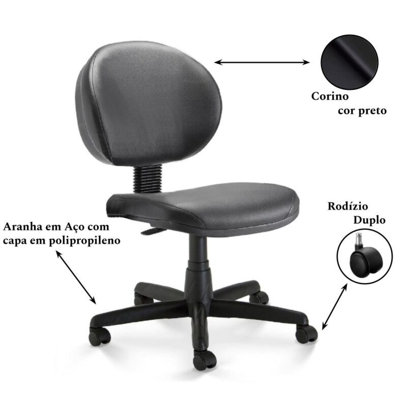 Cadeira Escritório Executiva PLUS LISA S/ BRAÇOS – COR PRETO 32976 Araguaia Móveis para Escritório 3