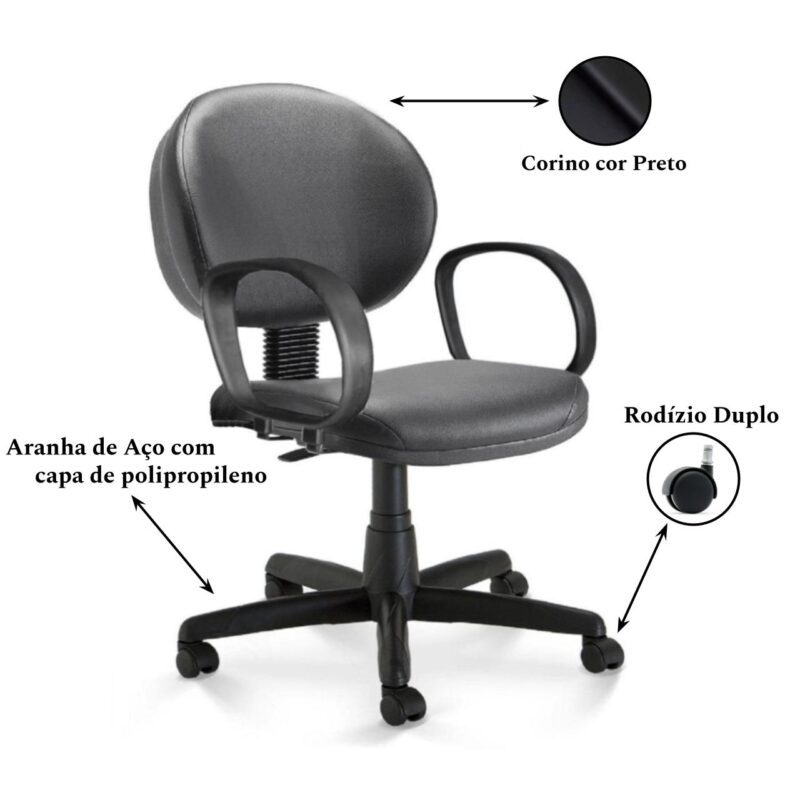 Cadeira Executiva PLUS LISA c/ Braço Corsa – COR PRETO 32966 Araguaia Móveis para Escritório 4