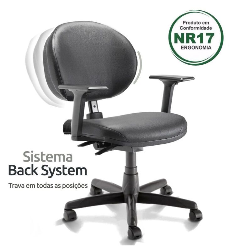 Cadeira Executiva PLUS LISA BACK SYSTEM c/ Braços Reguláveis – COR PRETO 32968 Araguaia Móveis para Escritório 3