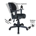 Cadeira Executiva Back System COSTURADA com Braços Reguláveis – Cor Preta – 31008 Araguaia Móveis para Escritório 12
