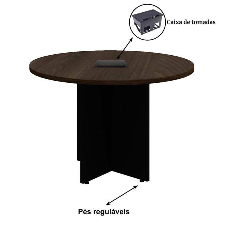 Mesa de Reunião Redonda c/ Caixa de Tomadas -1,10×1,10×0,74m – MARSALA/PRETO – 21440 Araguaia Móveis para Escritório 4