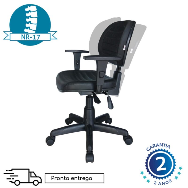 Cadeira Executiva Back System COSTURADA com Braços Reguláveis – Cor Preta – 31008 Araguaia Móveis para Escritório 5