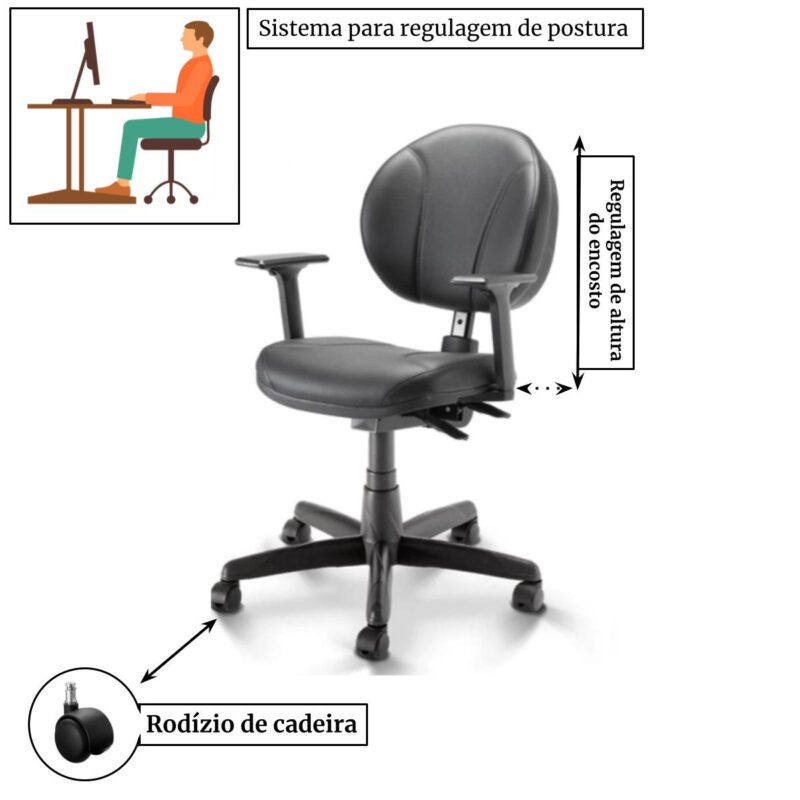 Cadeira Executiva BACK SYSTEM OPERATIVA c/ Braços Reguláveis – CORINO PRETO 32987 Araguaia Móveis para Escritório 4