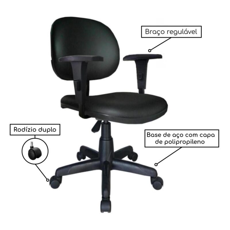 Cadeira Executiva LISA Giratória com Braços Reguláveis Cor Preta – 31003 Araguaia Móveis para Escritório 4