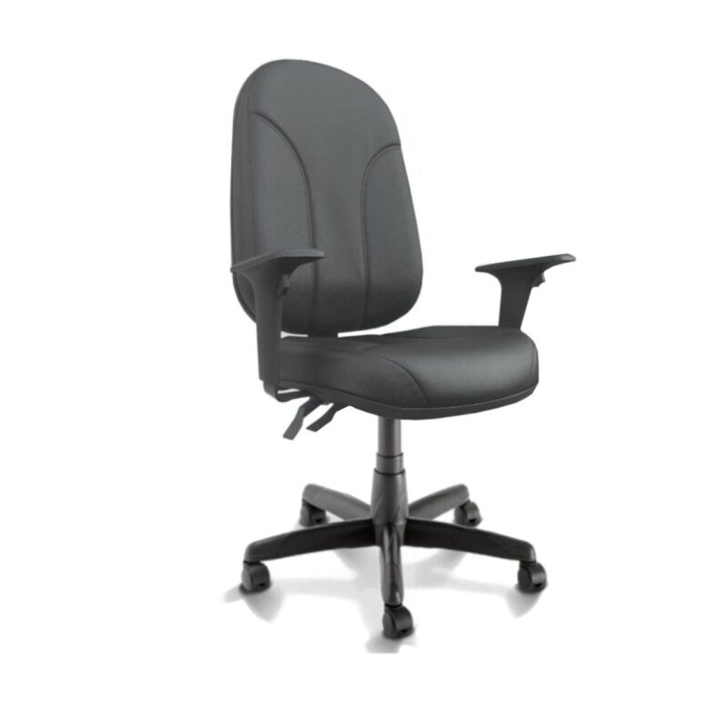 Cadeira Presidente PLUS BACK SYSTEM Baixa Costurada c/ Braços Reguláveis – Corino Preto 32974 Araguaia Móveis para Escritório 2