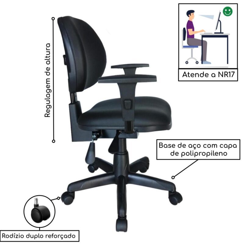 Cadeira Executiva Back System Lisa c/ Braços reguláveis – Cor Preta 31006 Araguaia Móveis para Escritório 4