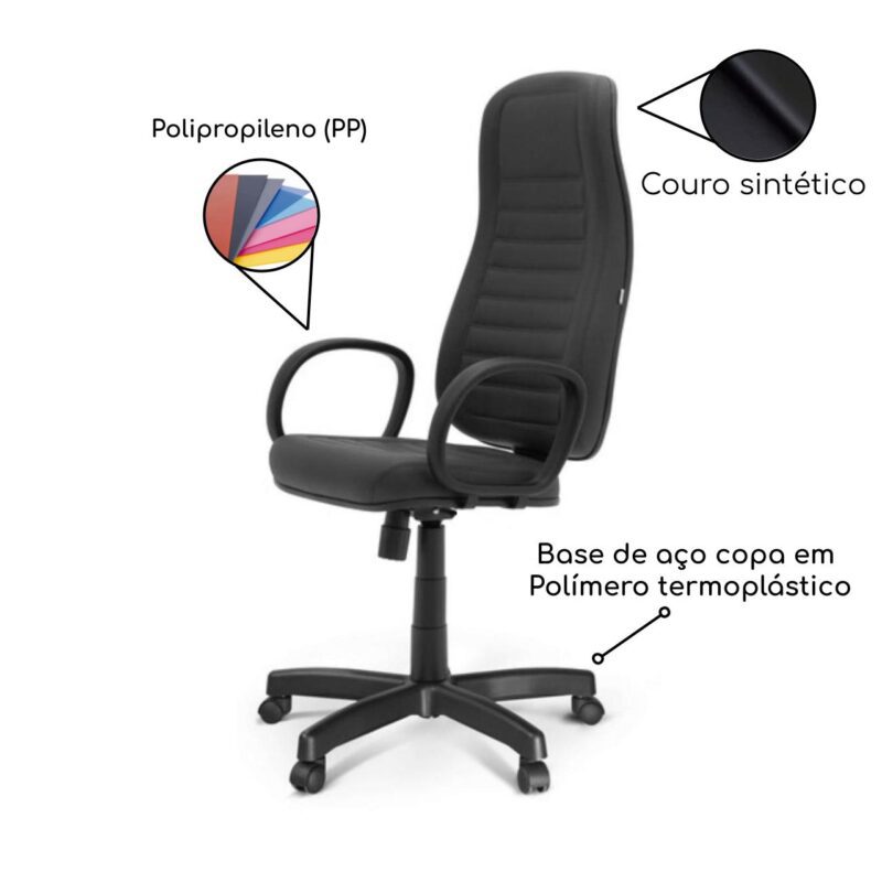 Cadeira Escritório Presidente ALTA c/ BRAÇO CORSA – COR PRETO 32958 Araguaia Móveis para Escritório 5