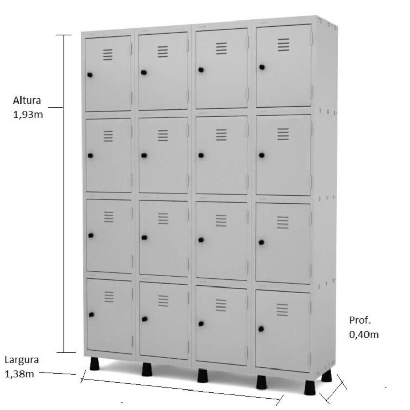 Armário Roupeiro de Aço 16 Portas PEQUENAS – 1,93×1,38×0,40m – CZ/CZ – PANDIN – 10008 Araguaia Móveis para Escritório 3