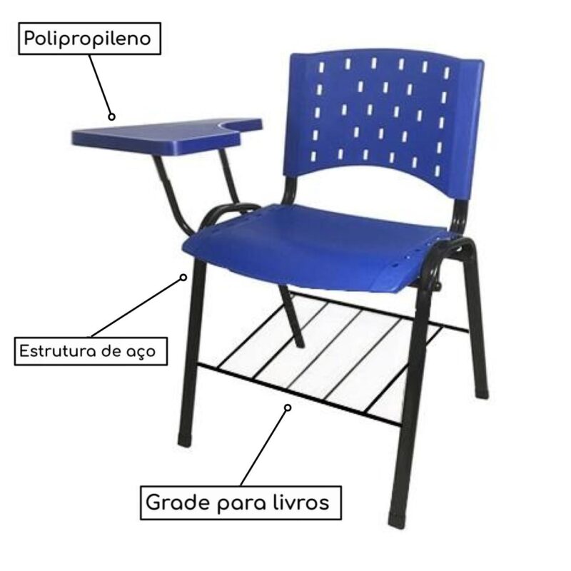 Cadeira Universitária PRANCHETA PLÁSTICA com Porta Livros – Cor Azul 32019 Araguaia Móveis para Escritório 3