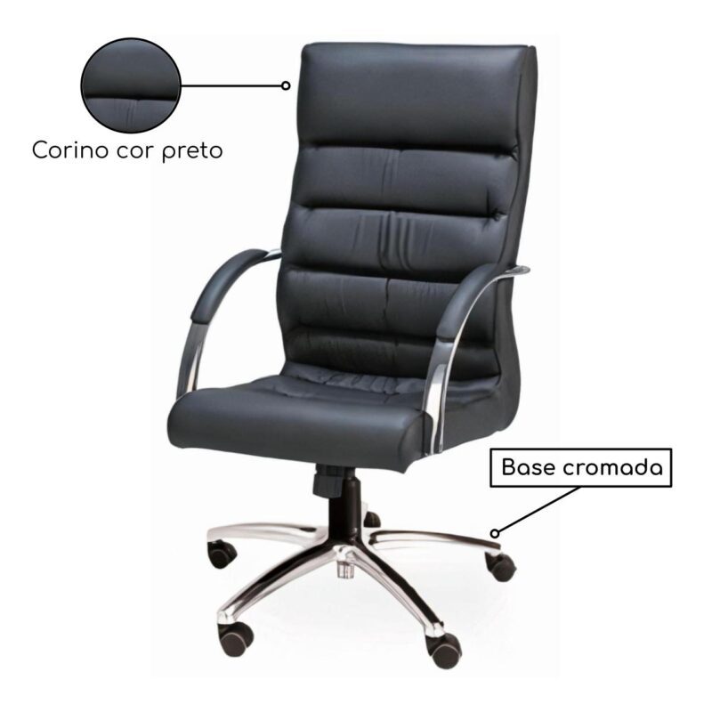 Cadeira Presidente SOFT Giratória Cromada – 32962 Araguaia Móveis para Escritório 3