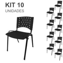 Kit 10 Cadeiras Plásticas 04 pés – COR PRETO – 24001 Araguaia Móveis para Escritório