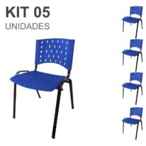 Kit 05 Cadeiras Plásticas 04 pés – COR AZUL – 24002 Araguaia Móveis para Escritório