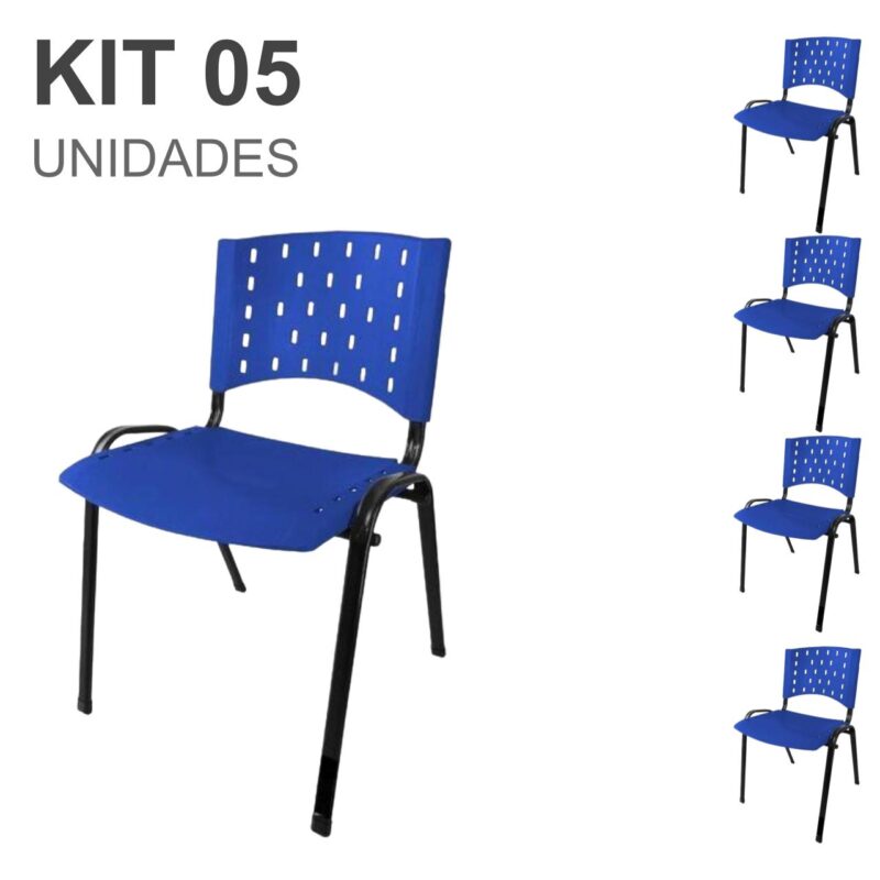 Kit 05 Cadeiras Plásticas 04 pés – COR AZUL – 24002 Araguaia Móveis para Escritório 2