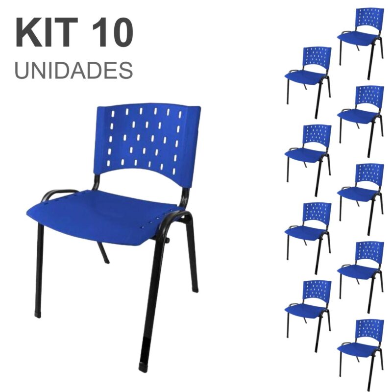 Kit 10 Cadeiras Plásticas 04 pés – COR AZUL – 24003 Araguaia Móveis para Escritório 2