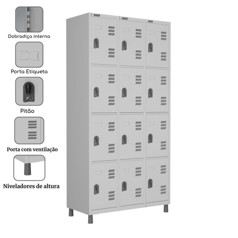 Roupeiro LOCKER de Aço c/ 12 Portas PEQUENAS – 1,90×0,96×0,40m – CZ/CZ – W3 – 11018 Araguaia Móveis para Escritório 3