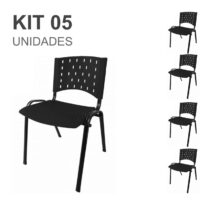 Kit 05 Cadeiras Plásticas 04 pés – COR PRETO – 24000 Araguaia Móveis para Escritório