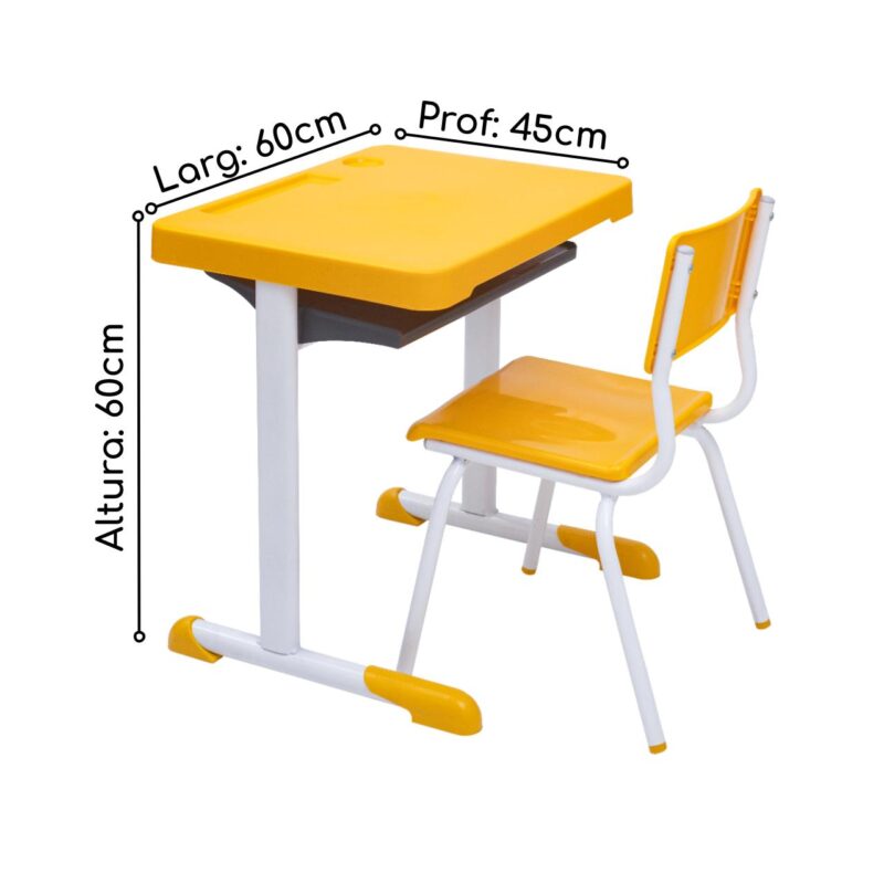 Kit Escolar Individual – (Mesa e Cadeira) – INFANTIL 03 a 06 Anos COR AMARELO – 41087 Araguaia Móveis para Escritório 3
