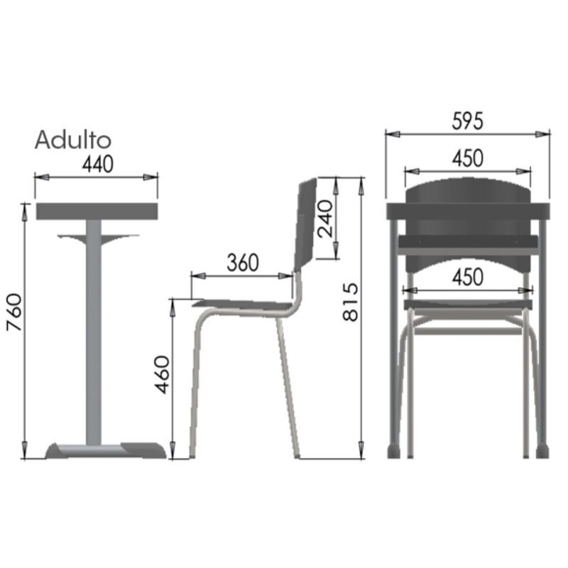 Kit Escolar Individual AZUL – (Mesa e Cadeira) – ADULTO – – COR AZUL – 40081 Araguaia Móveis para Escritório 6