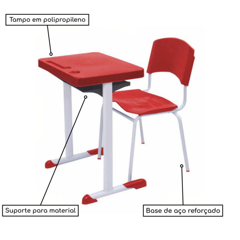 Kit Escolar Individual VERMELHO – (Mesa e Cadeira) – ADULTO – – COR VERMELHO – 40082 Araguaia Móveis para Escritório 4
