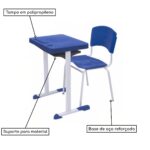 Kit Escolar Individual AZUL – (Mesa e Cadeira) – ADULTO – – COR AZUL – 40081 Araguaia Móveis para Escritório 8