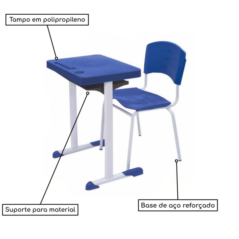 Kit Escolar Individual AZUL – (Mesa e Cadeira) – ADULTO – – COR AZUL – 40081 Araguaia Móveis para Escritório 3