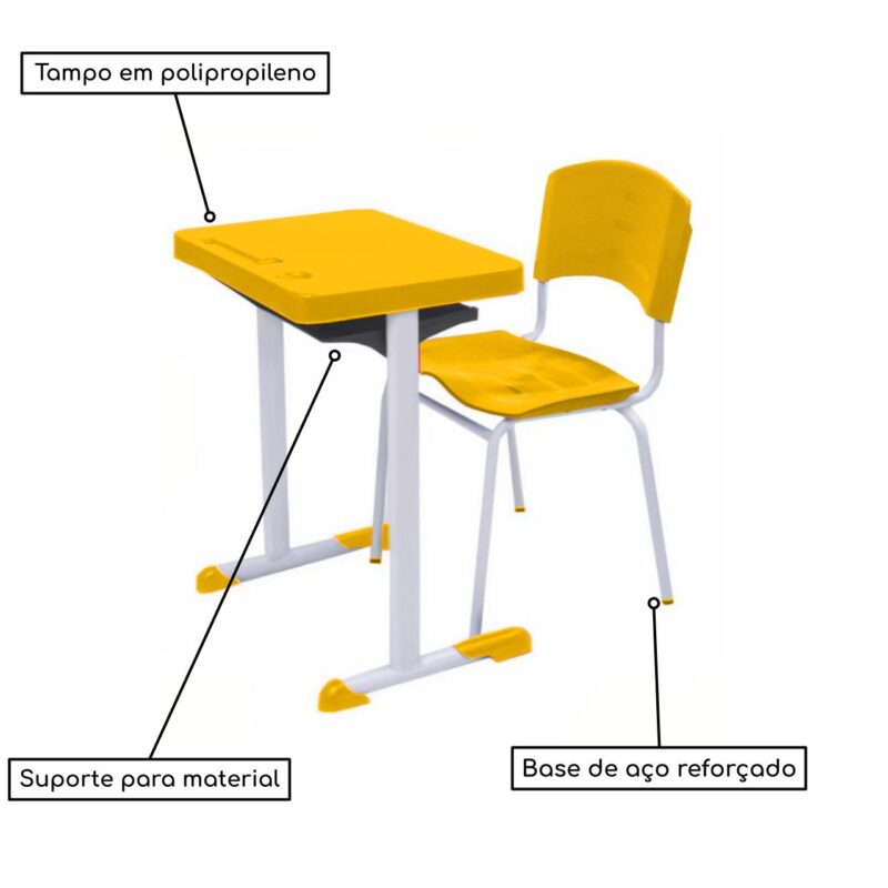 Kit Escolar Individual AMARELO – (Mesa e Cadeira) – ADULTO – – COR AMARELO – 40083 Araguaia Móveis para Escritório 3