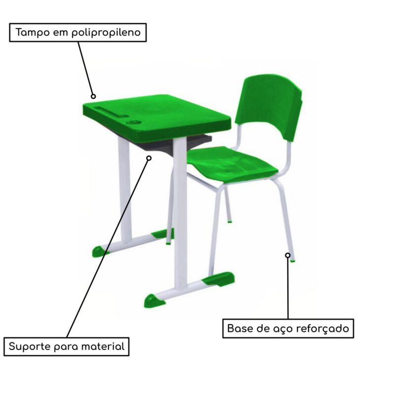Kit Escolar Individual VERDE – (Mesa e Cadeira) – ADULTO – – COR VERDE – 40084 Araguaia Móveis para Escritório 4