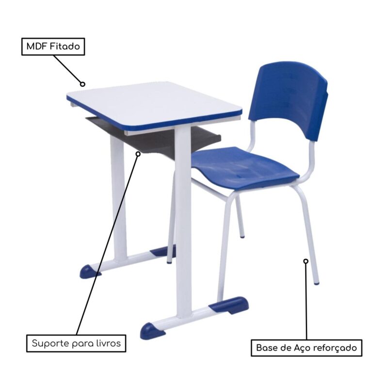 Kit Escolar Individual AZUL – (Mesa e Cadeira) – ADULTO – MADEIRA – COR AZUL – 40095 Araguaia Móveis para Escritório 4