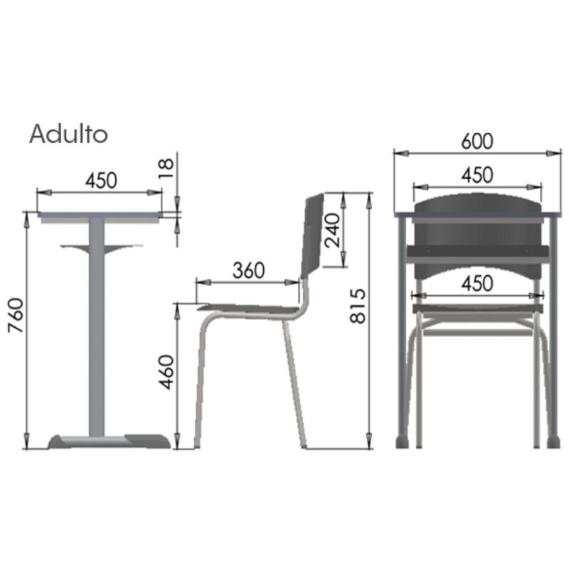 Kit Escolar Individual AZUL – (Mesa e Cadeira) – ADULTO – MADEIRA – COR AZUL – 40095 Araguaia Móveis para Escritório 5