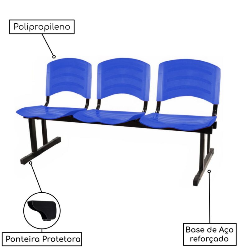 Kit 05 Cadeiras Longarinas PLÁSTICAS 03 Lugares – Cor Azul 33052 Araguaia Móveis para Escritório 4