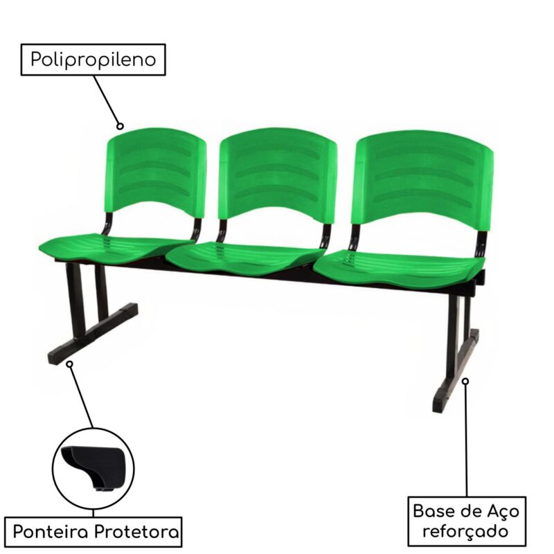 Kit 05 Cadeiras Longarinas PLÁSTICAS 03 Lugares – Cor Verde 33061 Araguaia Móveis para Escritório 4