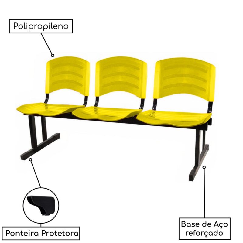 Kit 05 Cadeiras Longarinas PLÁSTICAS 03 Lugares – Cor Amarelo 33080 Araguaia Móveis para Escritório 4