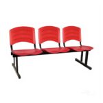 Kit 10 Cadeiras Longarinas PLÁSTICAS 03 Lugares – Cor Vermelho 33048 Araguaia Móveis para Escritório 10