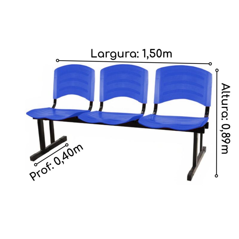 Kit 05 Cadeiras Longarinas PLÁSTICAS 03 Lugares – Cor Azul 33052 Araguaia Móveis para Escritório 6