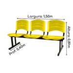 Kit 05 Cadeiras Longarinas PLÁSTICAS 03 Lugares – Cor Amarelo 33080 Araguaia Móveis para Escritório 11