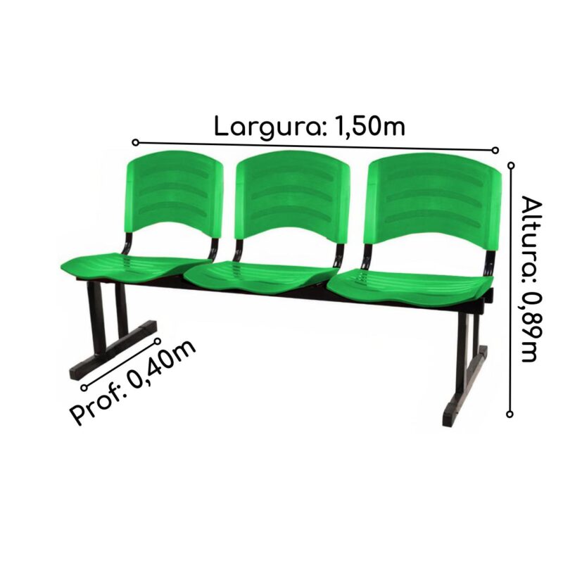 Kit 05 Cadeiras Longarinas PLÁSTICAS 03 Lugares – Cor Verde 33061 Araguaia Móveis para Escritório 5