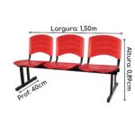 Kit 05 Cadeiras Longarinas PLÁSTICAS 03 Lugares – Cor Vermelho 33043 Araguaia Móveis para Escritório 11