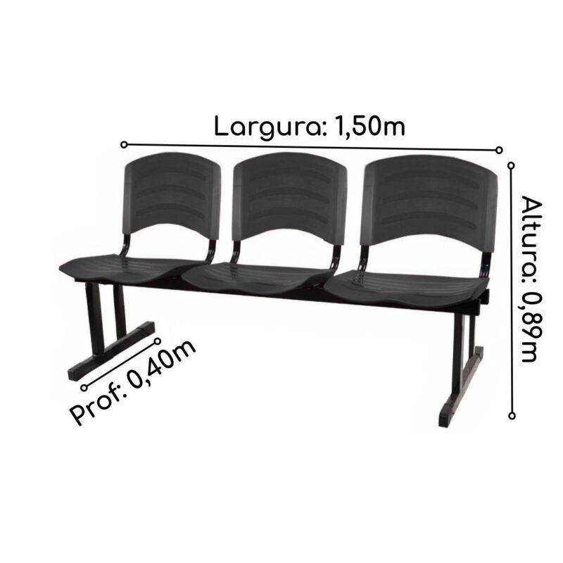 Kit 05 Cadeiras Longarinas PLÁSTICA 03 Lugares – Cor PRETO 33034 Araguaia Móveis para Escritório 6