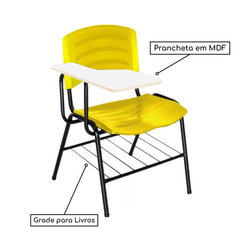 Cadeira Universitária Plástica com Prancheta MDF – COR AMARELO 34019 Araguaia Móveis para Escritório 3