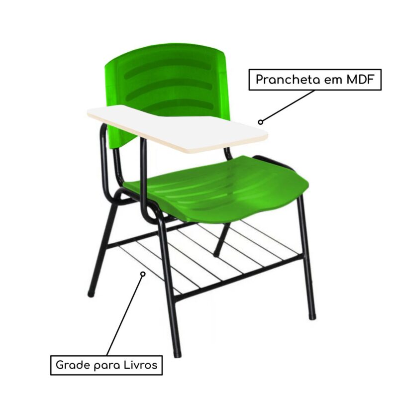 Cadeira Universitária Plástica com Prancheta MDF – COR VERDE 34018 Araguaia Móveis para Escritório 3