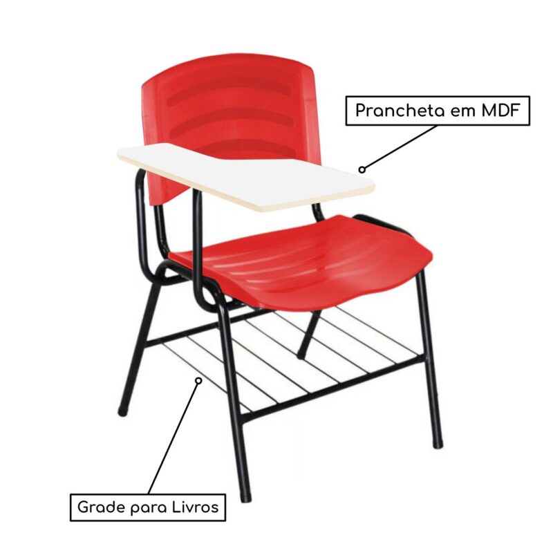 Cadeira Universitária Plástica com Prancheta MDF – COR VERMELHO 34017 Araguaia Móveis para Escritório 3