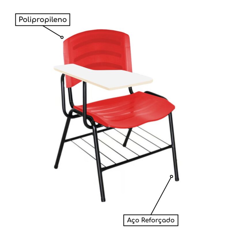Cadeira Universitária Plástica com Prancheta MDF – COR VERMELHO 34017 Araguaia Móveis para Escritório 4