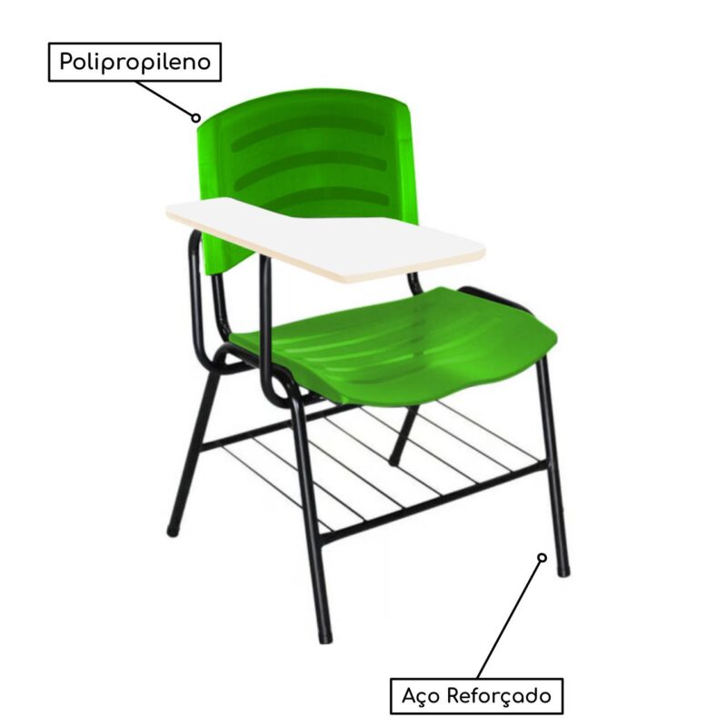 Cadeira Universitária Plástica com Prancheta MDF – COR VERDE 34018 Araguaia Móveis para Escritório 4
