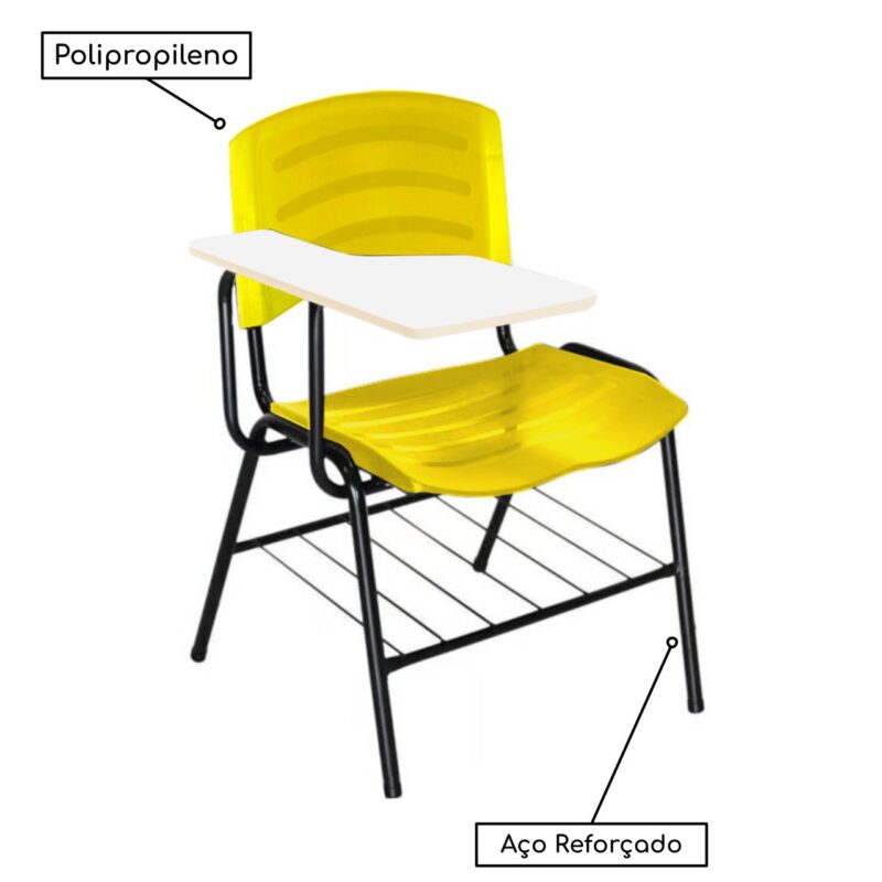 Cadeira Universitária Plástica com Prancheta MDF – COR AMARELO 34019 Araguaia Móveis para Escritório 4