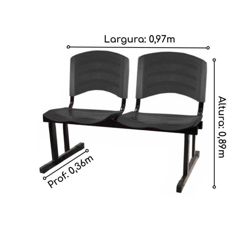 Cadeira Longarina PLÁSTICA 02 Lugares – Cor PRETO 33026 Araguaia Móveis para Escritório 3