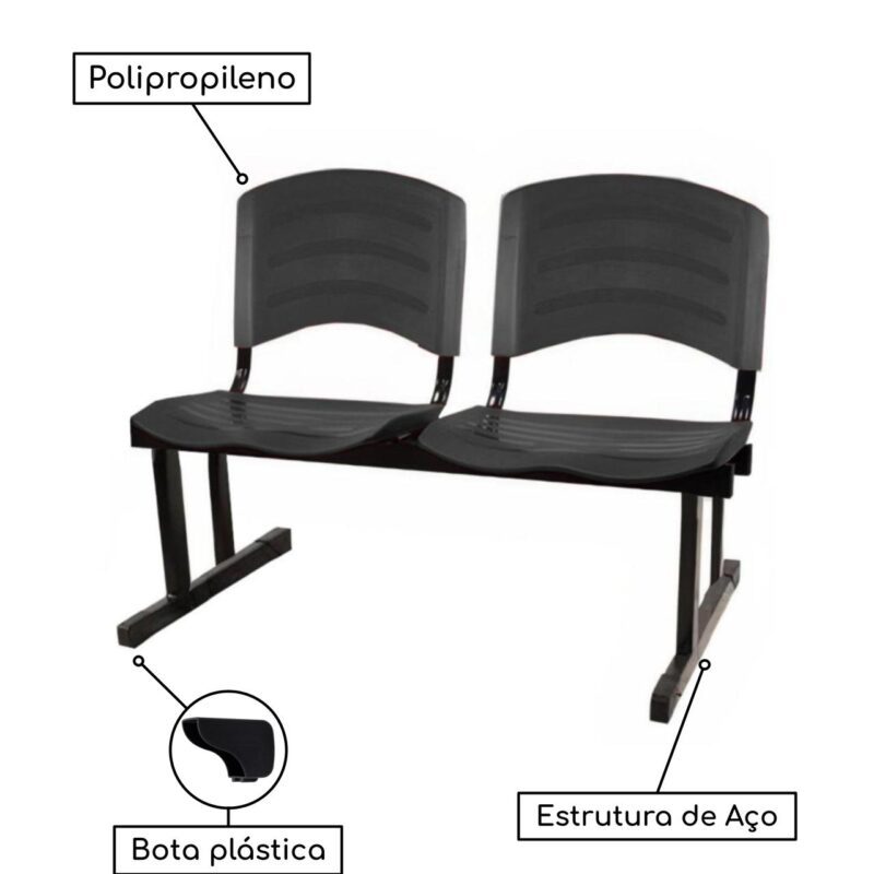 Cadeira Longarina PLÁSTICA 02 Lugares – Cor PRETO 33026 Araguaia Móveis para Escritório 5
